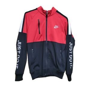 Men's Nike Track Jacket "Just Do It" Sleeve Print Mens Small Blk/red